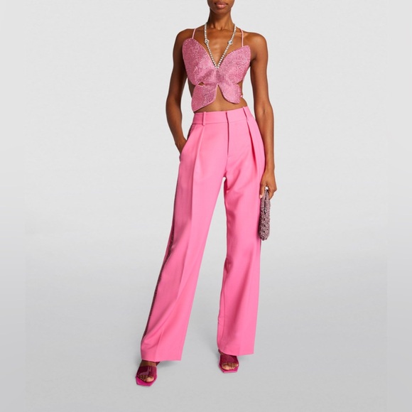 AREA NYC Crystal Embellished Stretch Wool Butterfly Top and Trousers